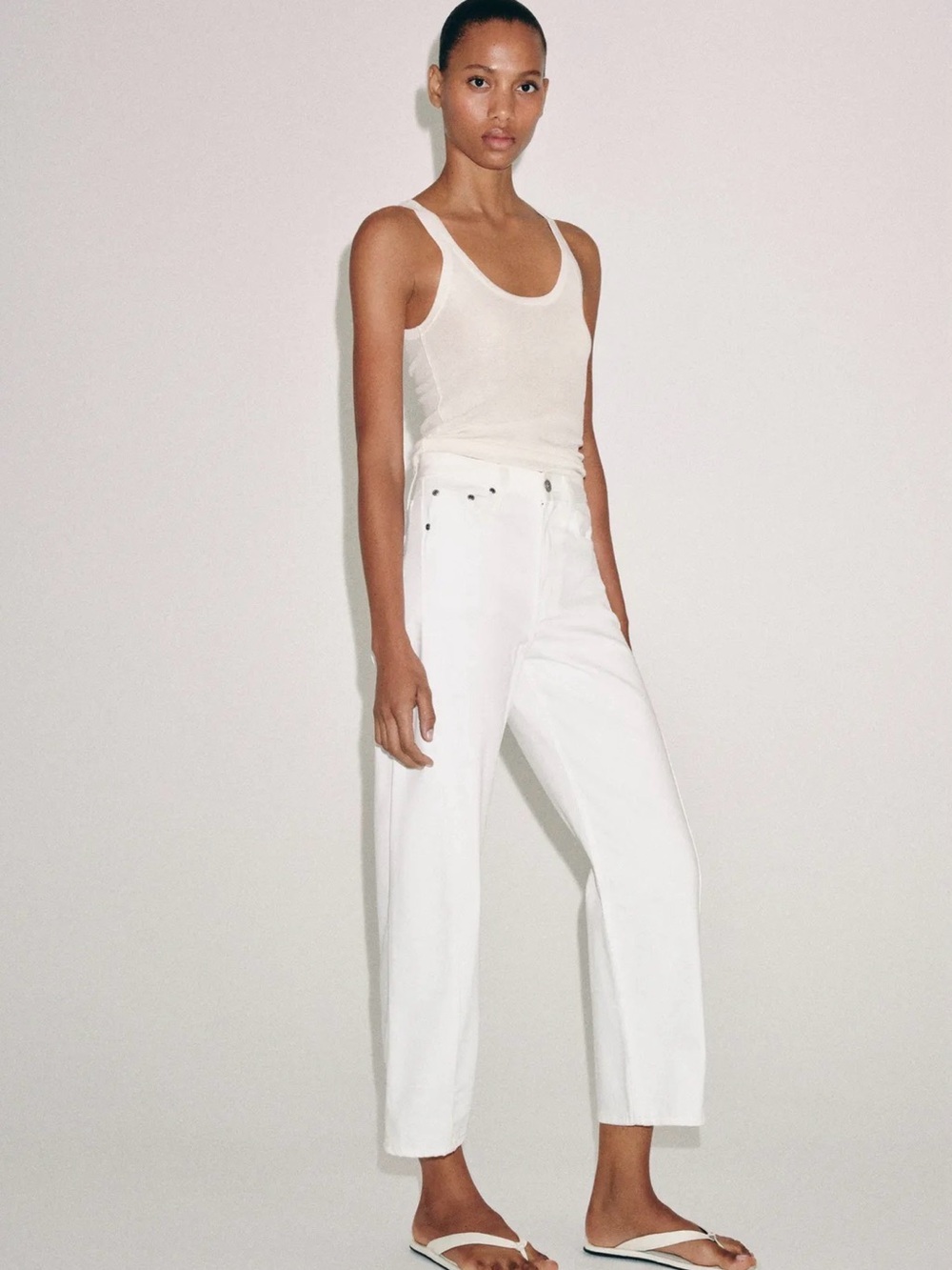 Zara White Cropped Straight-Leg Jeans
